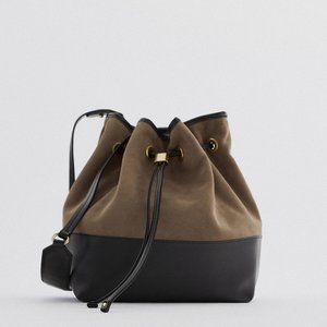 ZARA CONTRASTING SPLIT LEATHER BUCKET BAG